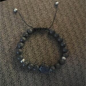 Black Beaded Bracelet with Silver Accents